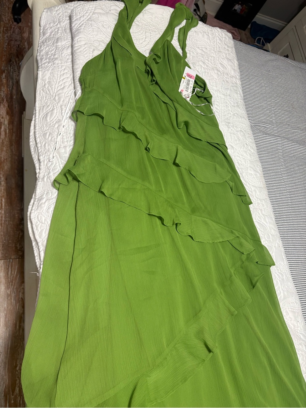 DKNY Olive Green Ruffled Maxi Dress